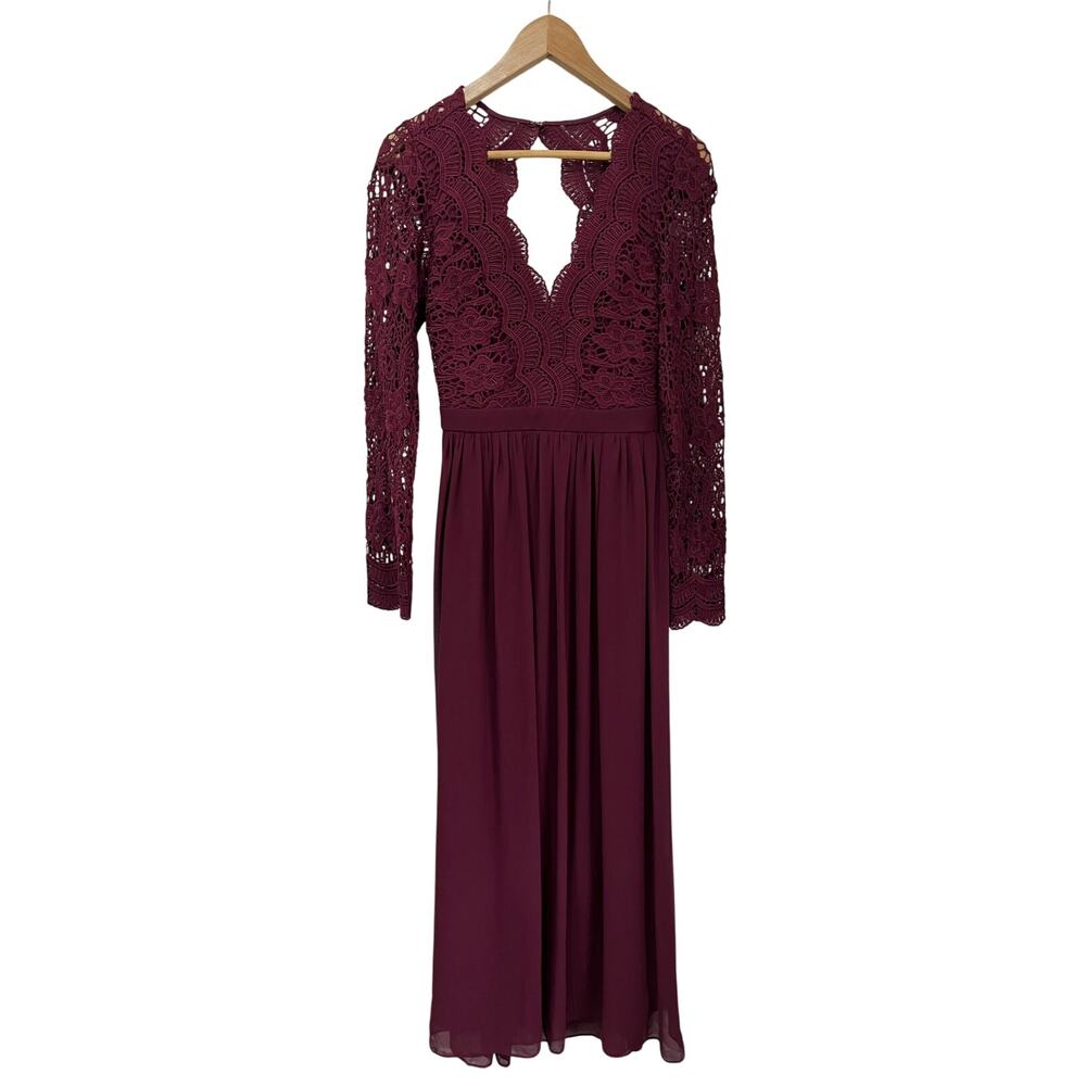 Lulus Burgundy Chiffon Long Sleeve‎ Bridesmaid Formal Gown Size M